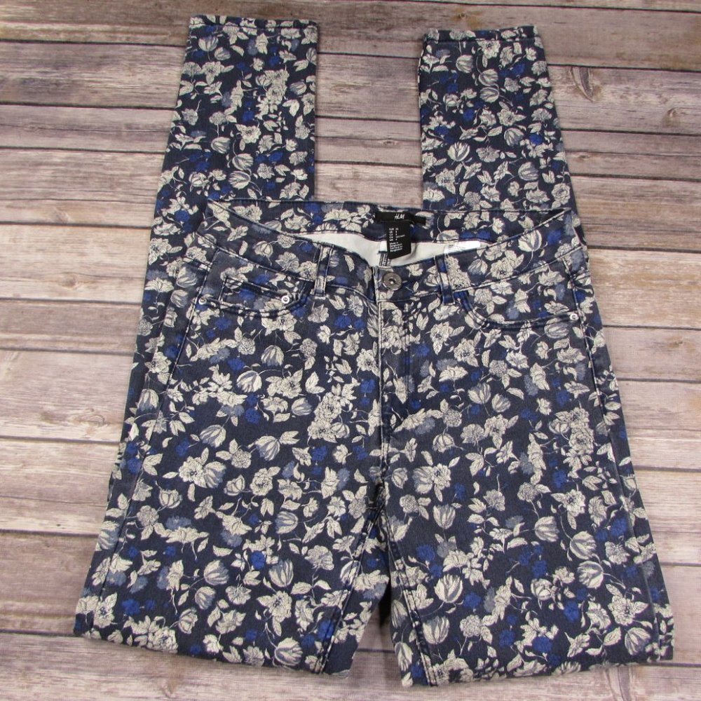 H&M Floral Super Slim Skinny Jeans Blue Size 6 - Picture 4 of 6